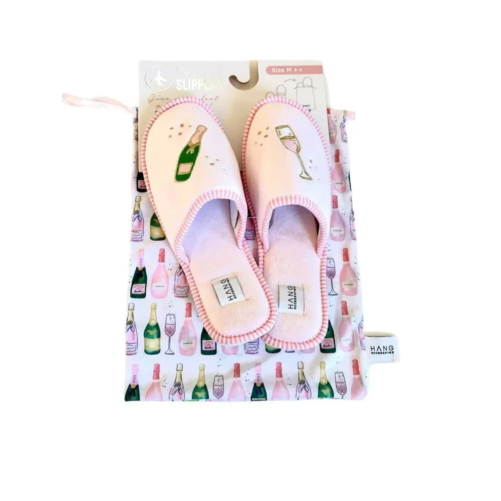 Champagne Lover’s Slipper And Pouch Set. Size large (10/11)